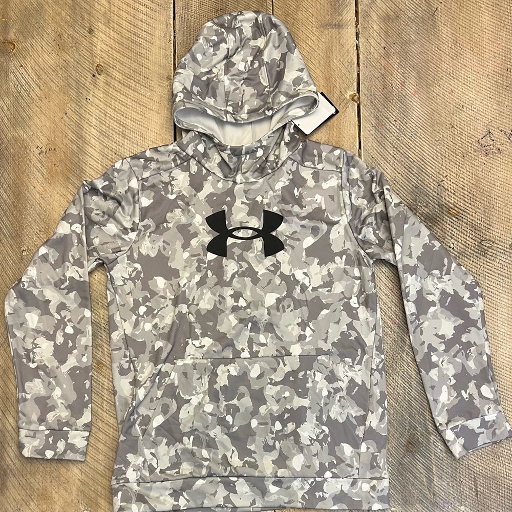Under Armour Armour Fleece Boys XL Grey Camo New Hoodie Pullover 1389394-011 - Picture 1 of 8